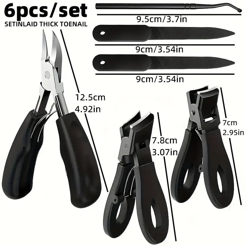 6PCS Wide-Jaw Toenail Clippers for Thick Nails