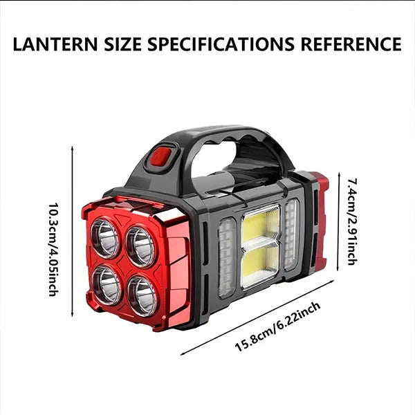 High-Power 4-LED Flashlight – Solar Powered & USB Rechargeable