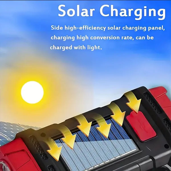 High-Power 4-LED Flashlight – Solar Powered & USB Rechargeable
