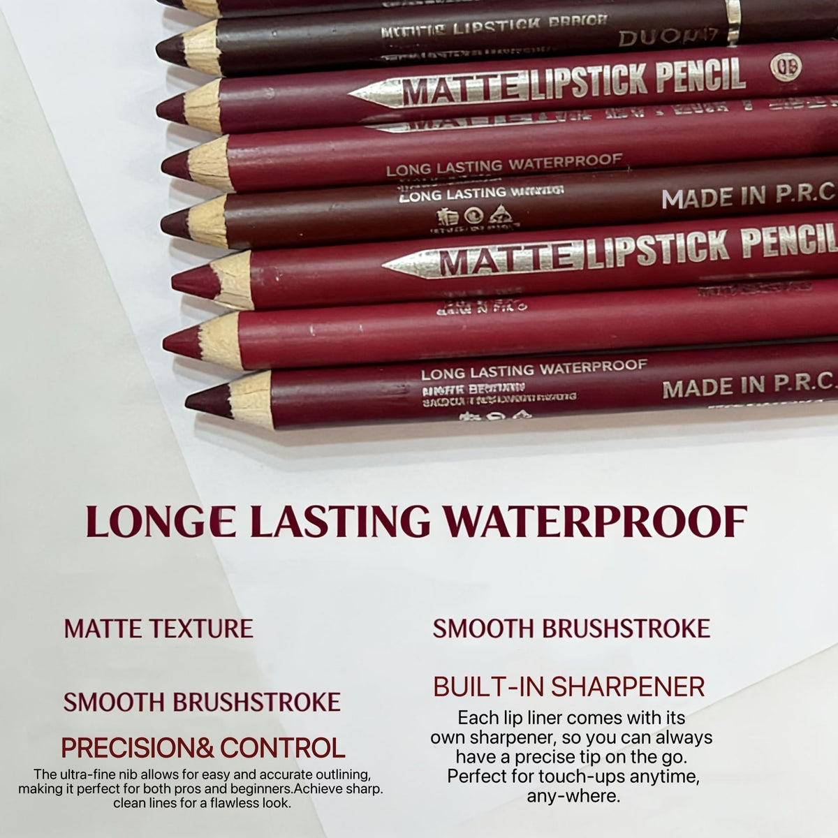 12-Piece Matte Lip Liner Set with Sharpener