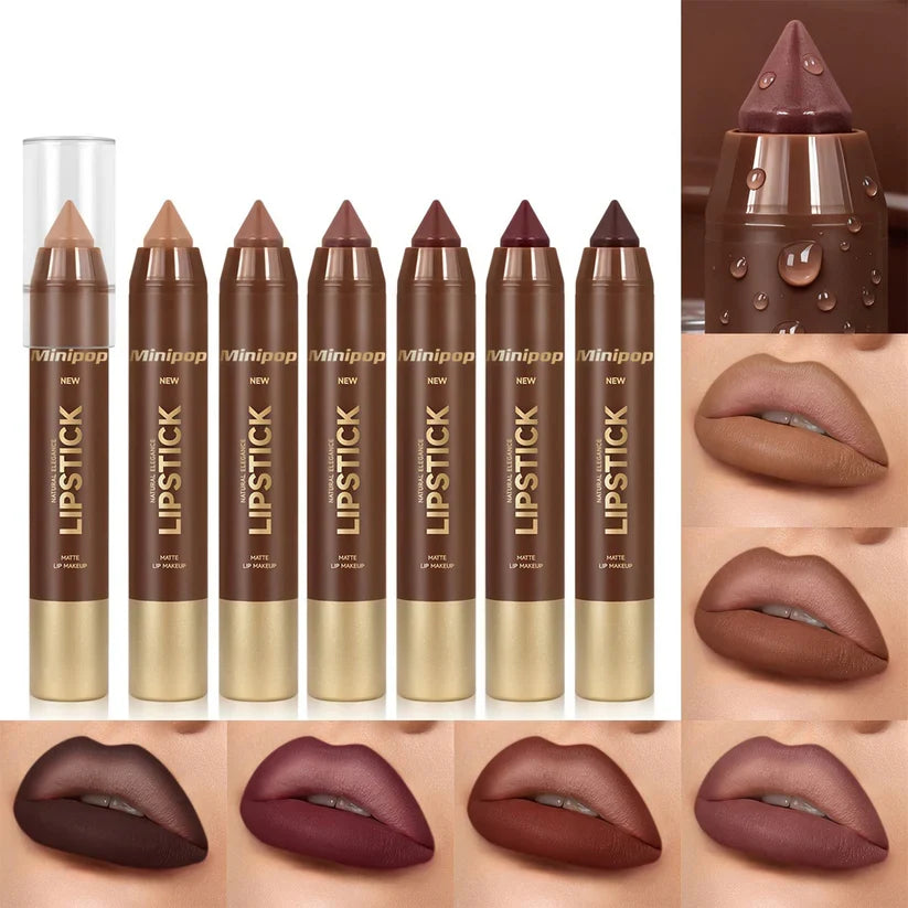 6Pcs Mauve Matte Brown Lip Liner and Lipstick Combo Set Kit