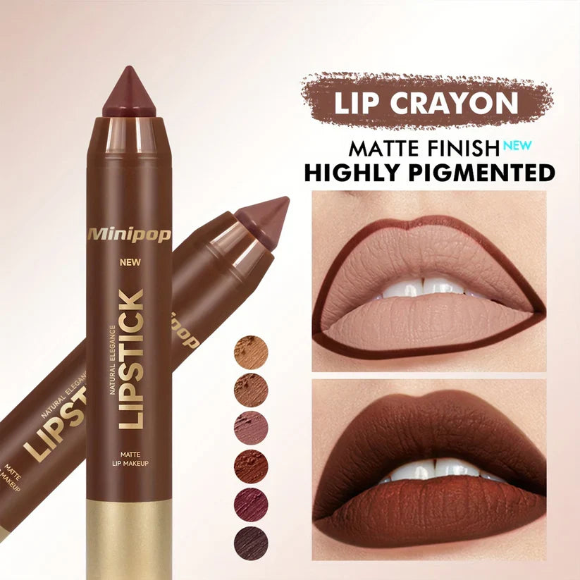 6Pcs Mauve Matte Brown Lip Liner and Lipstick Combo Set Kit
