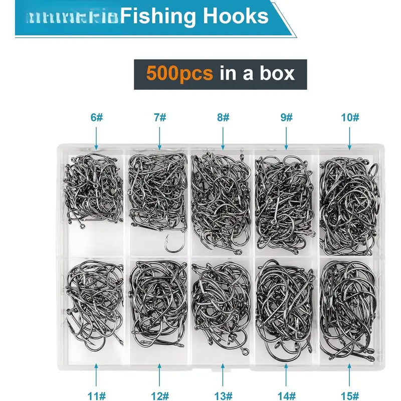 500Pcs Pack of Fishing Hooks with Barbs