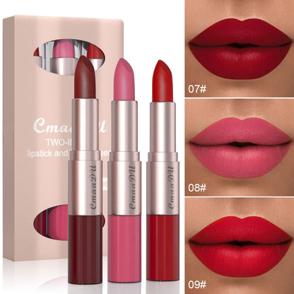 3PCS 2-in-1 Matte Lipstick & Lip Gloss Set