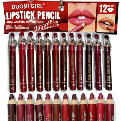 12-Piece Matte Lip Liner Set with Sharpener