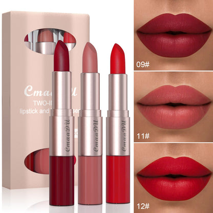 3PCS 2-in-1 Matte Lipstick & Lip Gloss Set