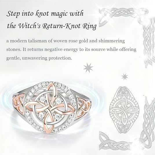 Handmade Witch's Return-Knot Protection Ring, Protect Your Loved Ones, Knot Design with Rose-Gold Detail