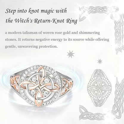 Handmade Witch's Return-Knot Protection Ring, Protect Your Loved Ones, Knot Design with Rose-Gold Detail