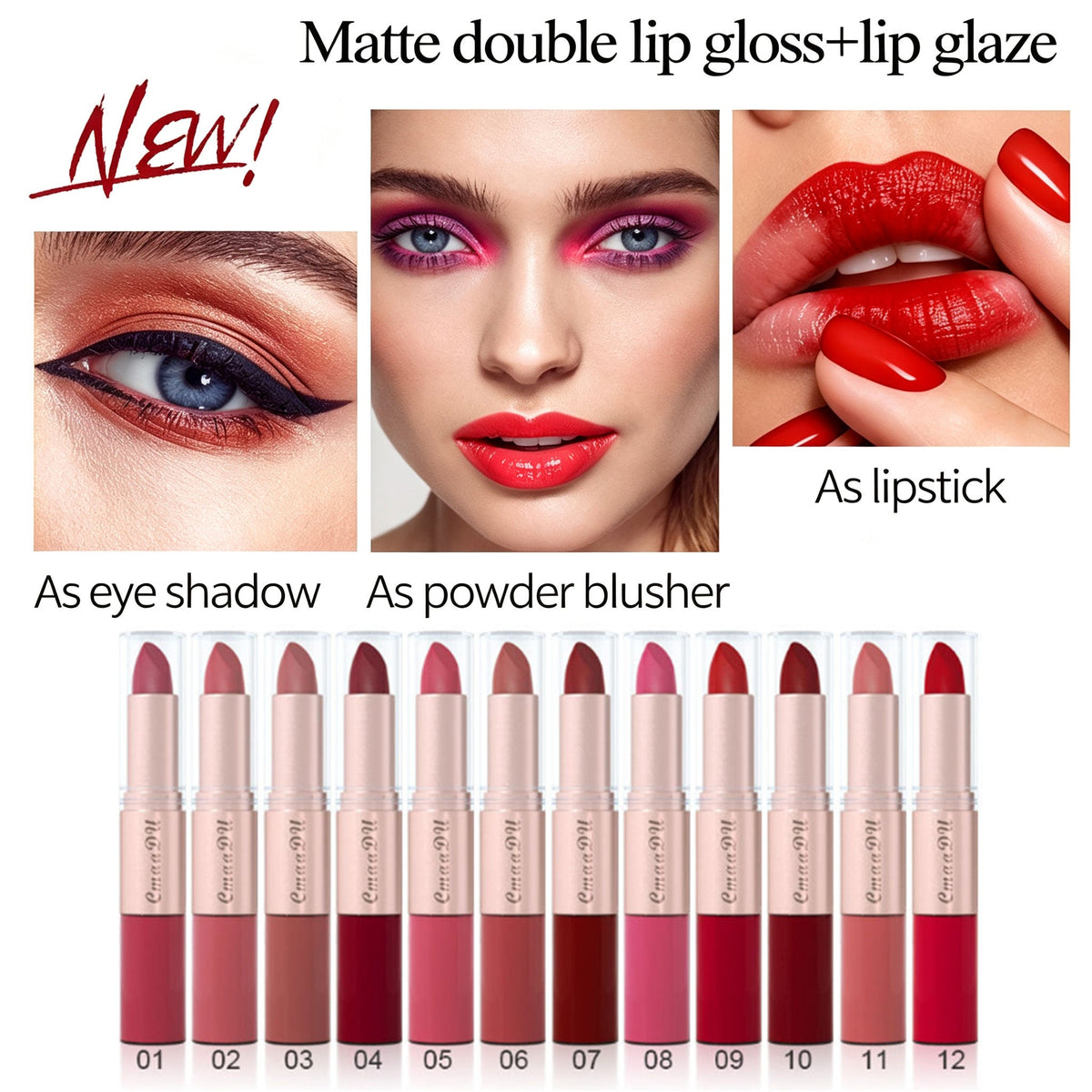 3PCS 2-in-1 Matte Lipstick & Lip Gloss Set