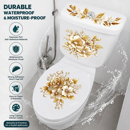 3-Piece Bathroom Toilet Sticker Set, PVC Self-Adhesive Decorative Decals