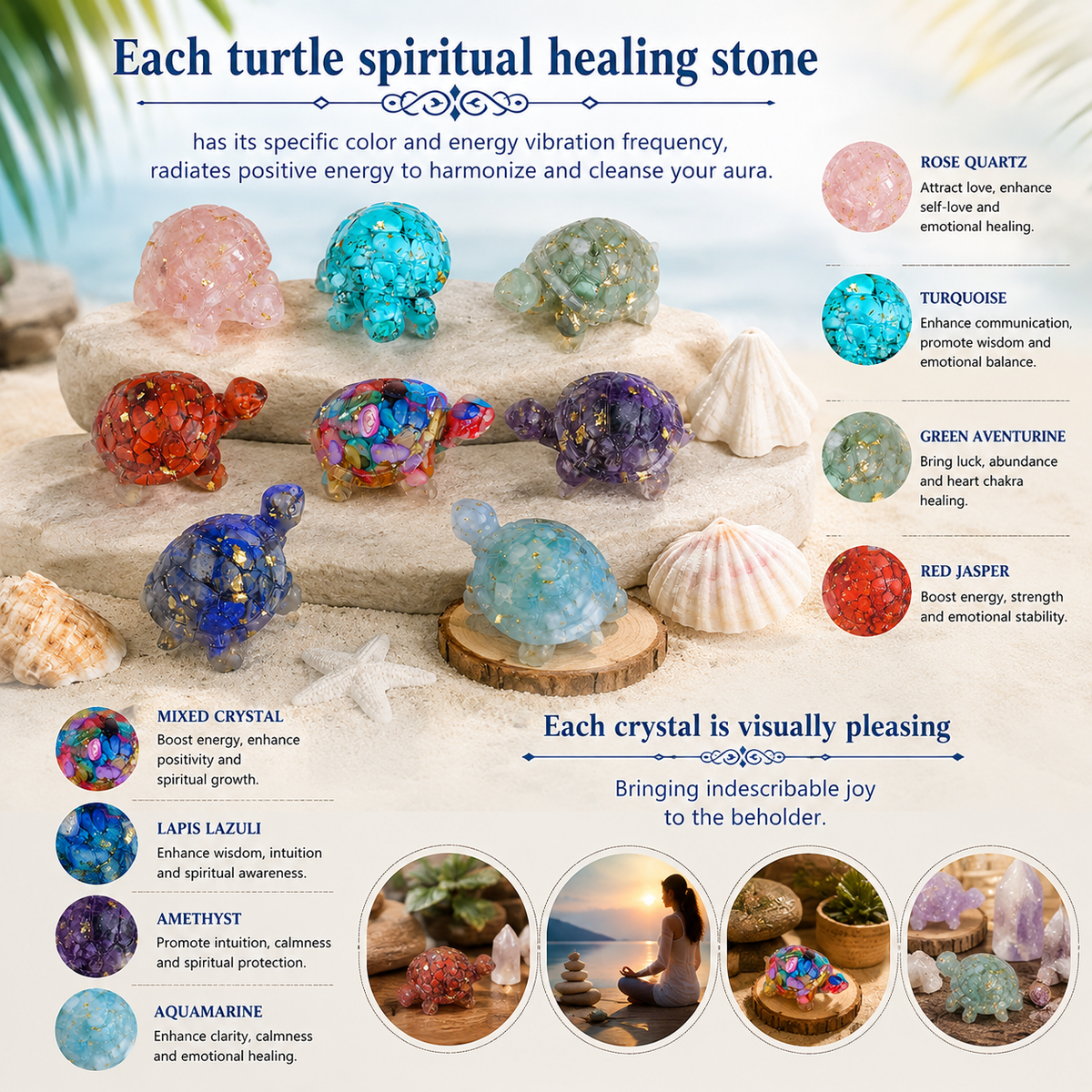 8PCS Crystal Sea Turtle Healing Stone Decor