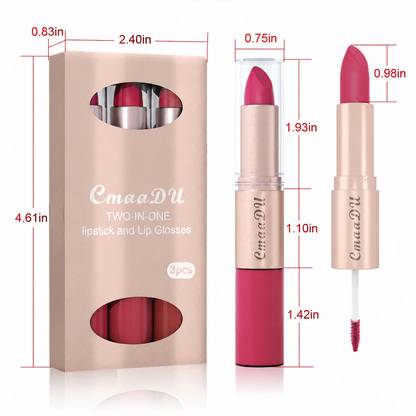 3PCS 2-in-1 Matte Lipstick & Lip Gloss Set