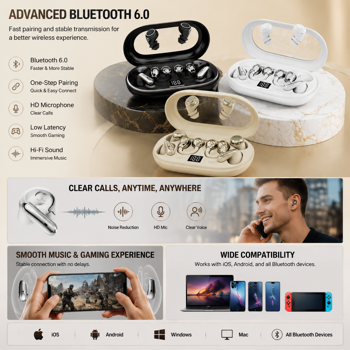 Wireless 3-in-1 Bluetooth Headphones with Surround Sound