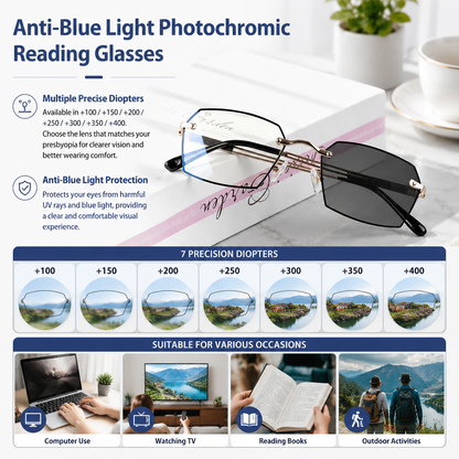 Photochromic Reading Glasses with Bluelight Blocking