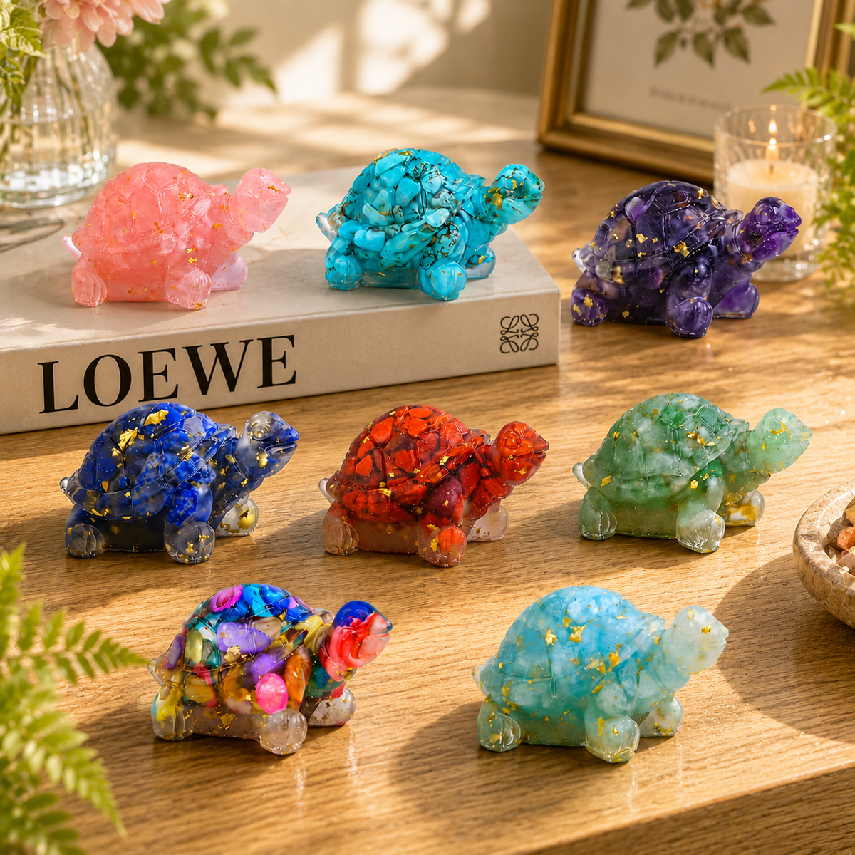 8PCS Crystal Sea Turtle Healing Stone Decor