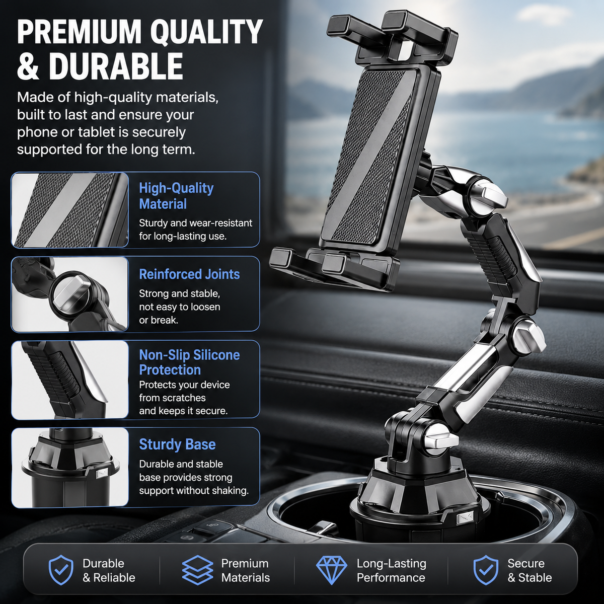 Universal Tablet & Smartphone Holder with Long Adjustable Arm