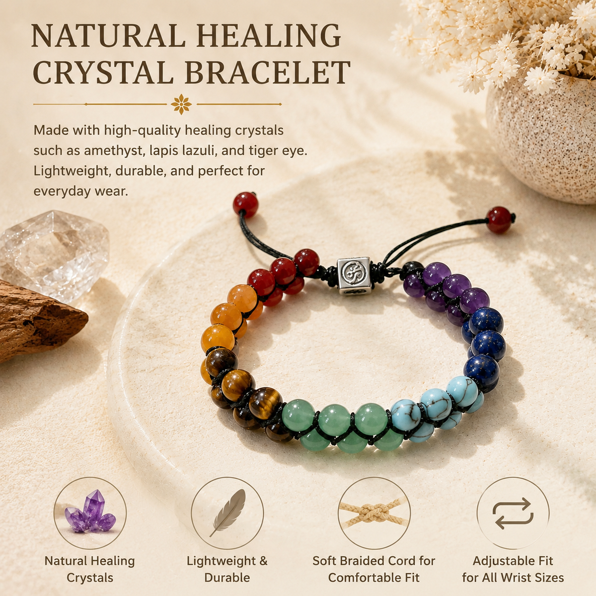Women & Men 7 Chakras Healing Crystals Bracelet for Meditation Relax Anxiety Bangle