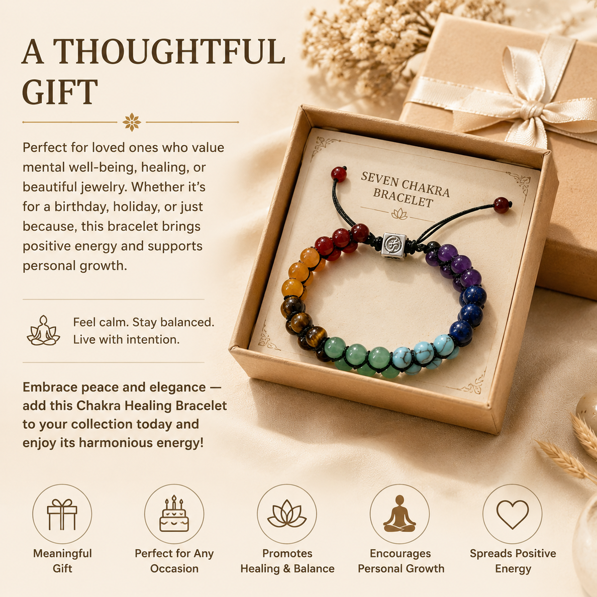 Women & Men 7 Chakras Healing Crystals Bracelet for Meditation Relax Anxiety Bangle