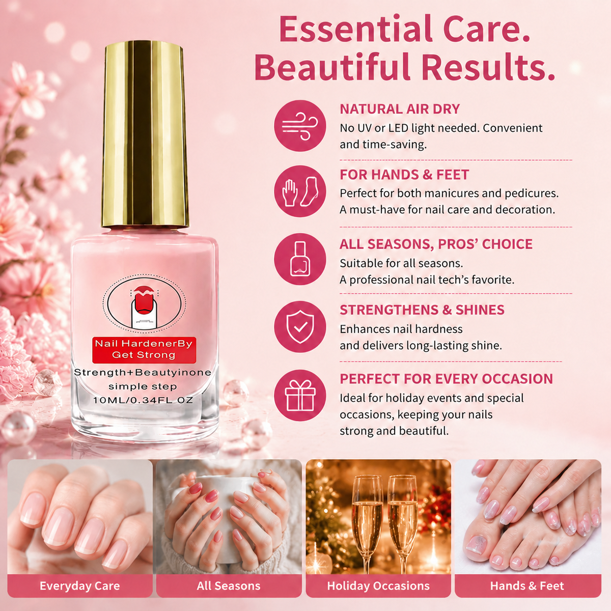 2PCS Natural Pink Nail Strengthener - 10 ml Nail Care Treatment
