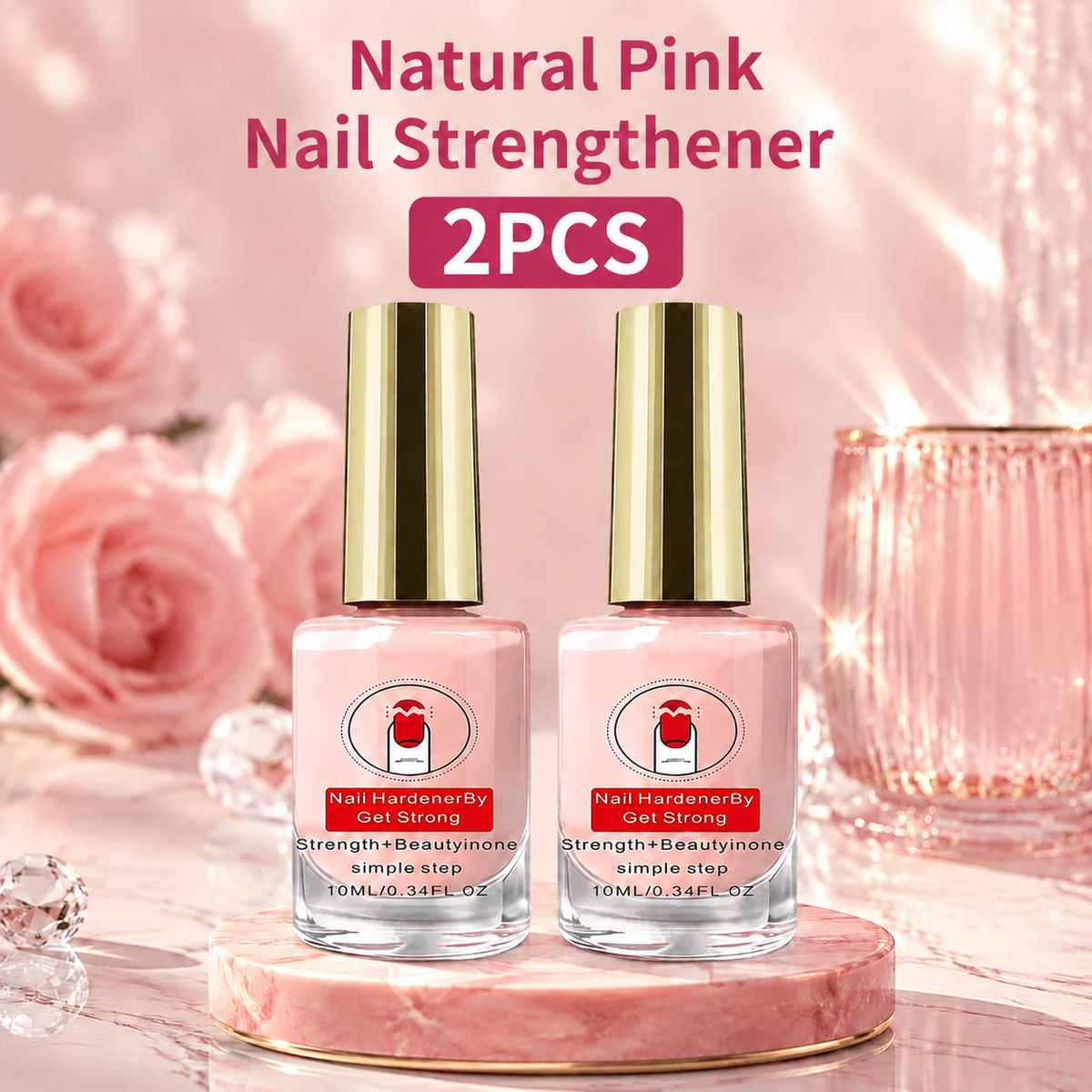 2PCS Natural Pink Nail Strengthener - 10 ml Nail Care Treatment