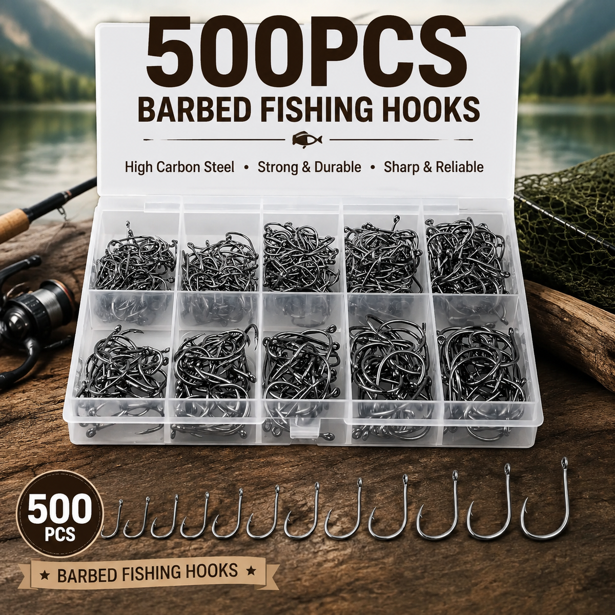 500Pcs Pack of Fishing Hooks with Barbs