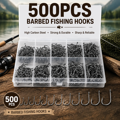 500Pcs Pack of Fishing Hooks with Barbs