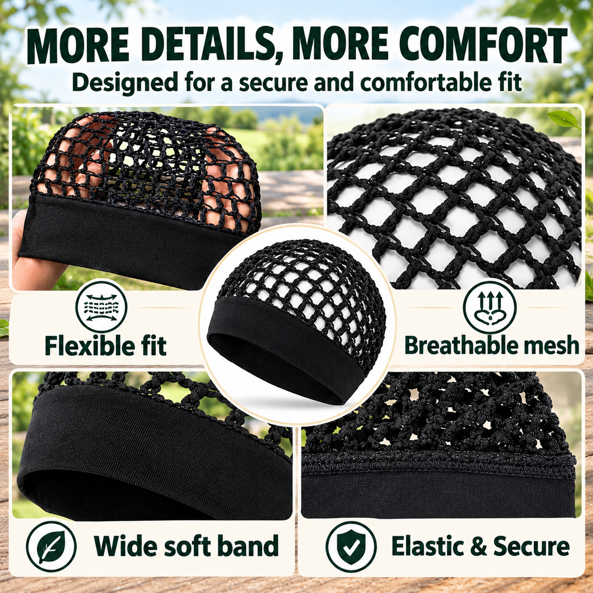 3-Piece Stretchy Wide-Edge Sleeping Cap Set