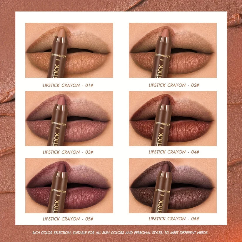 6Pcs Mauve Matte Brown Lip Liner and Lipstick Combo Set Kit