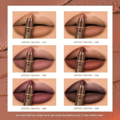 6Pcs Mauve Matte Brown Lip Liner and Lipstick Combo Set Kit