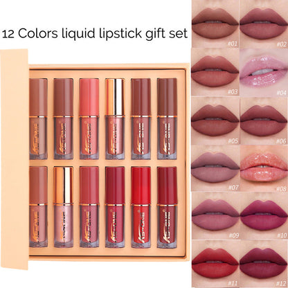 12 Colors Matte Velvet Lip Gloss Set Waterproof Long Wearing Liquid Lipstick Lip Stain Set