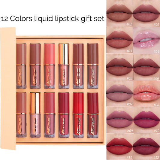 12 Colors Matte Velvet Lip Gloss Set Waterproof Long Wearing Liquid Lipstick Lip Stain Set