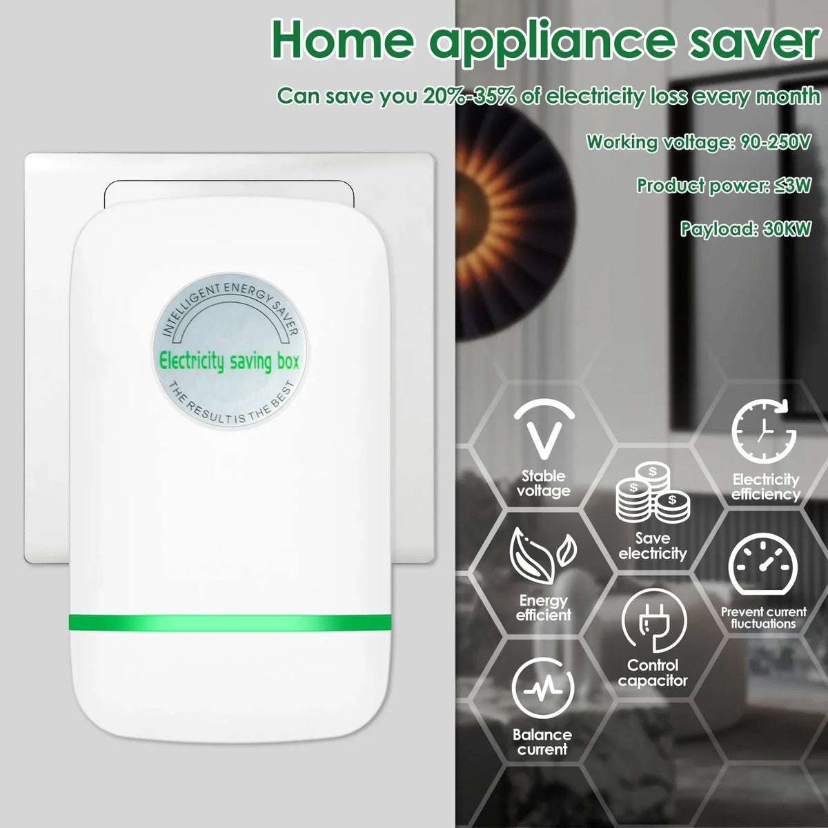 Power Saver 90-250V 30KW Electricity Saving Box Household Energy Saver US Plug