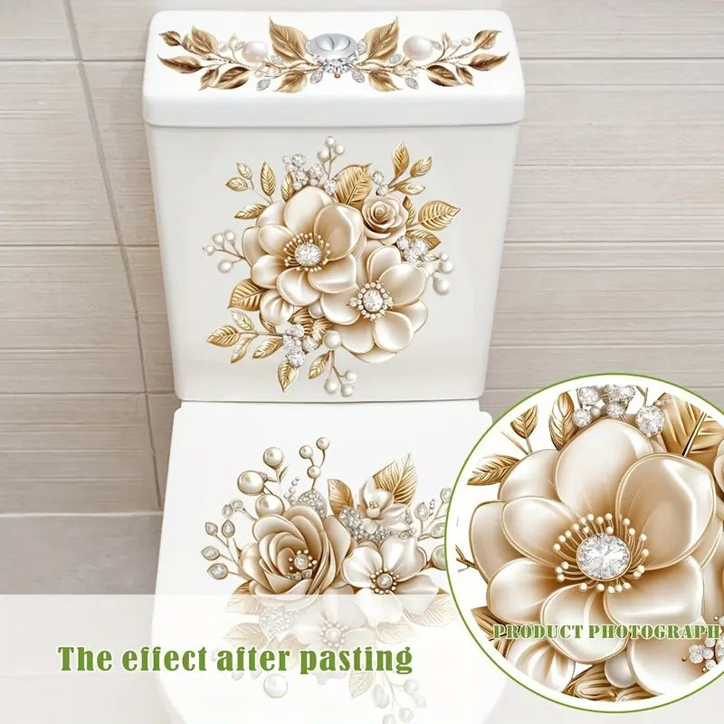 3-Piece Bathroom Toilet Sticker Set, PVC Self-Adhesive Decorative Decals